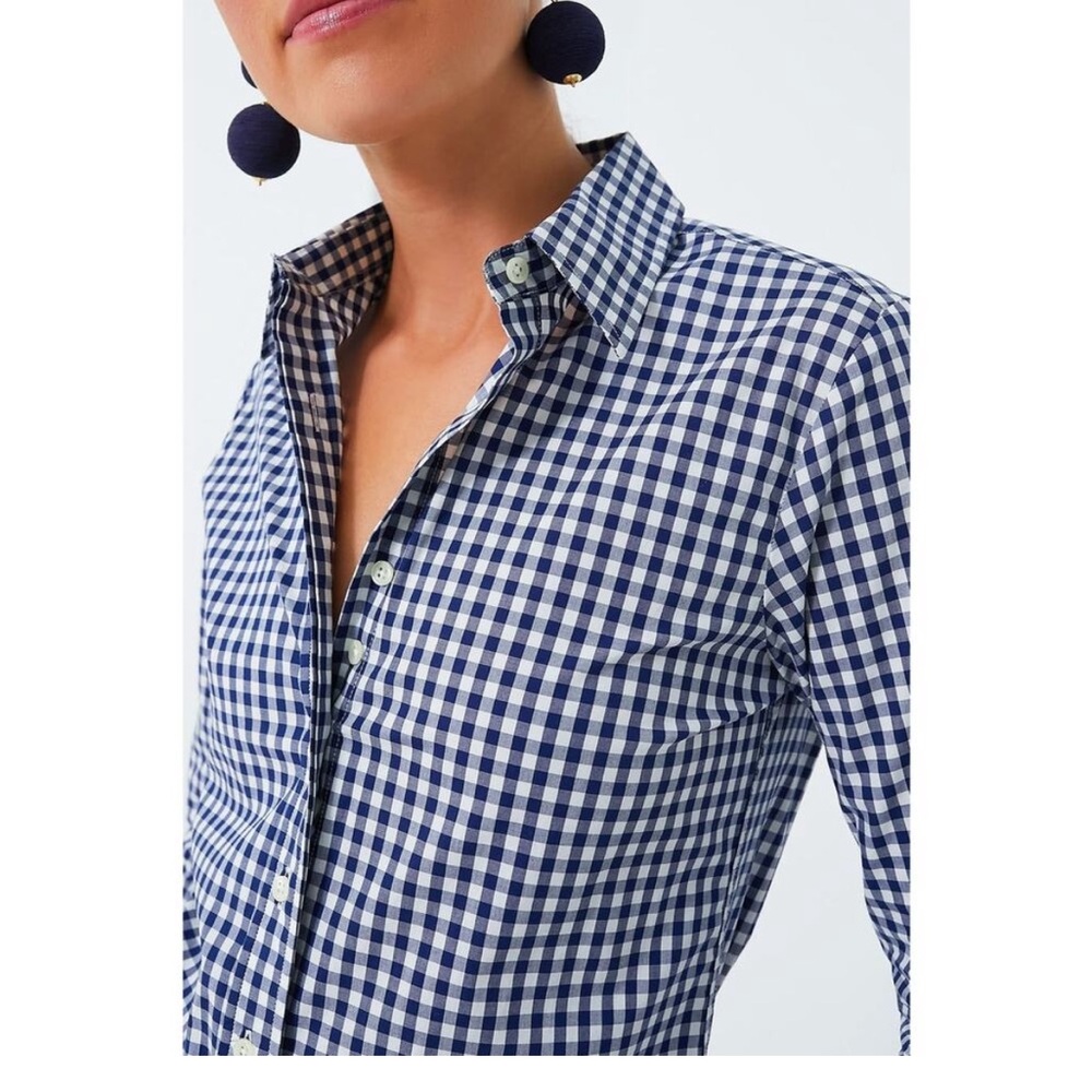 The Shirt by Rochelle Behrens Navy Gingham Long Sleeve Icon Shirt Size S